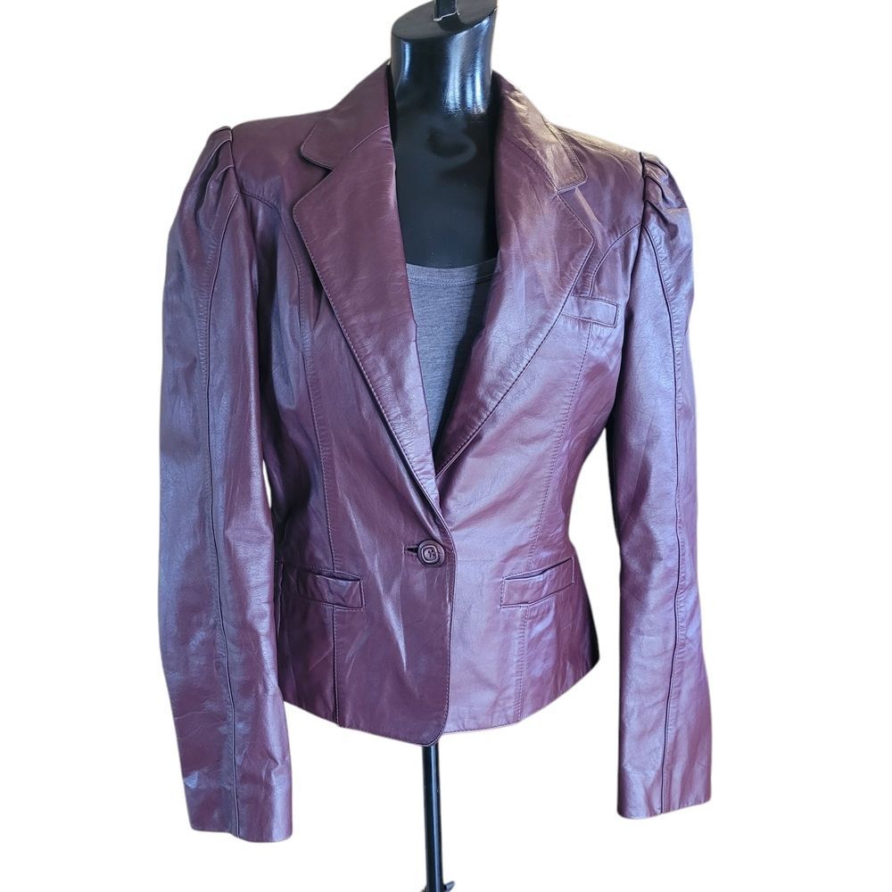 Wilson Burgundy Leather Blazer with Notched Lapels